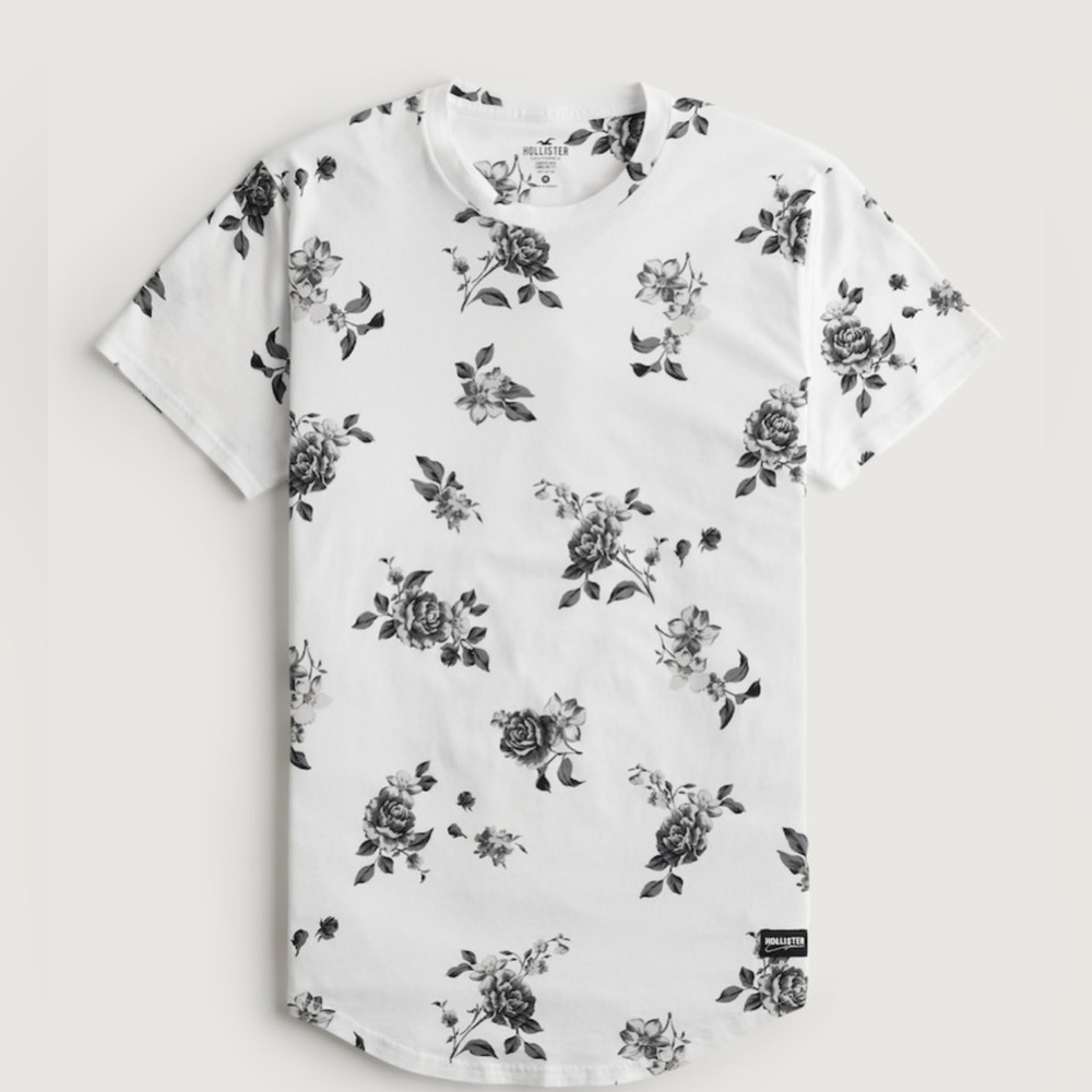 Hollister Men T-Shirt white Floral Hawaiian Short Sleeve Crew Neck Only small
